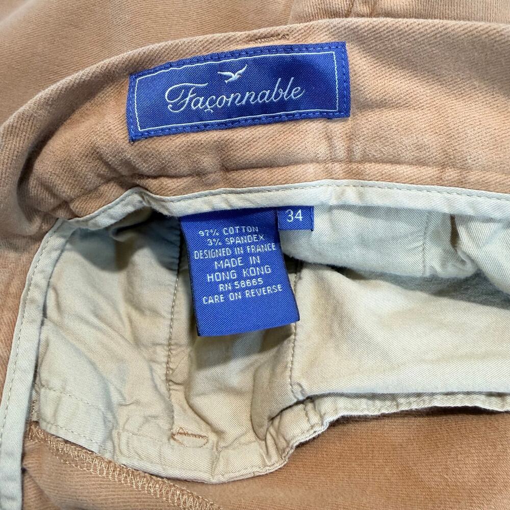 Vintage Façonnable Brushed Cotton Pants Men’s 34x29 Tan Wide Leg Cuffed - Picture 7 of 8